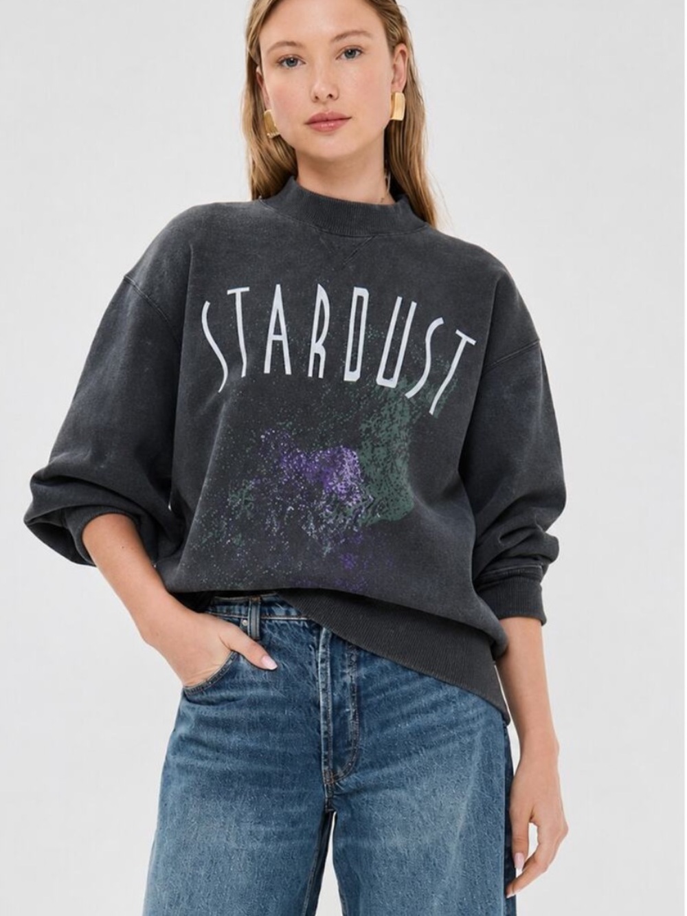 Anine Bing Sweatshirt Ramona Stardust Crewneck in Washed Black